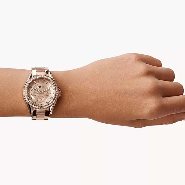 Đồng Hồ Nữ Fossil Riley Multifunction Rose Gold-Tone Stainless Steel Watch ES2811 Màu Vàng Hồng