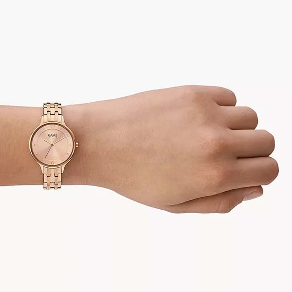Đồng Hồ Nữ Skagen Anita Lille Three-Hand Rose Gold Stainless Steel Bracelet Watch SKW3128 Màu Vàng Hồng