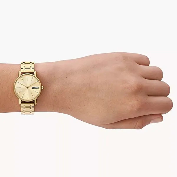 Đồng Hồ Nữ Skagen Signatur Lille Two-Hand Gold Stainless Steel Bracelet Watch SKW3124 Màu Vàng Gold
