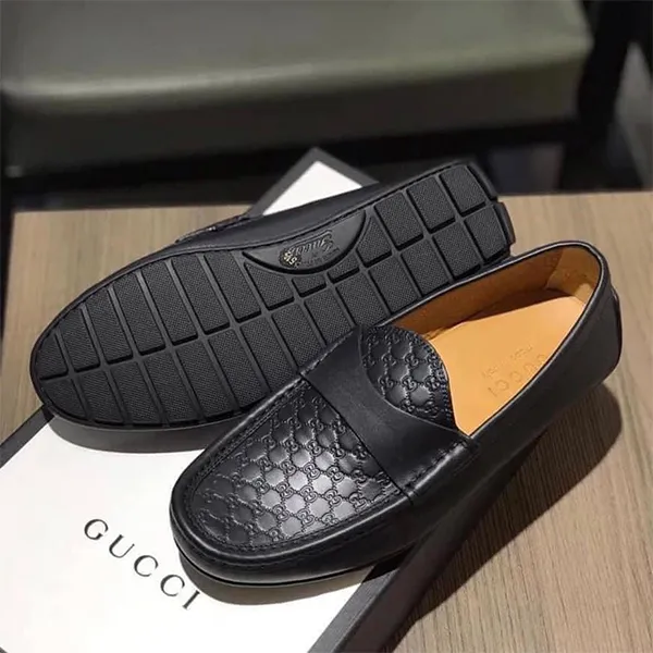 Giày Lười Nam Gucci Mocca Logo Monogram 466904A9LF01000 Màu Đen Size 7.5 - 3