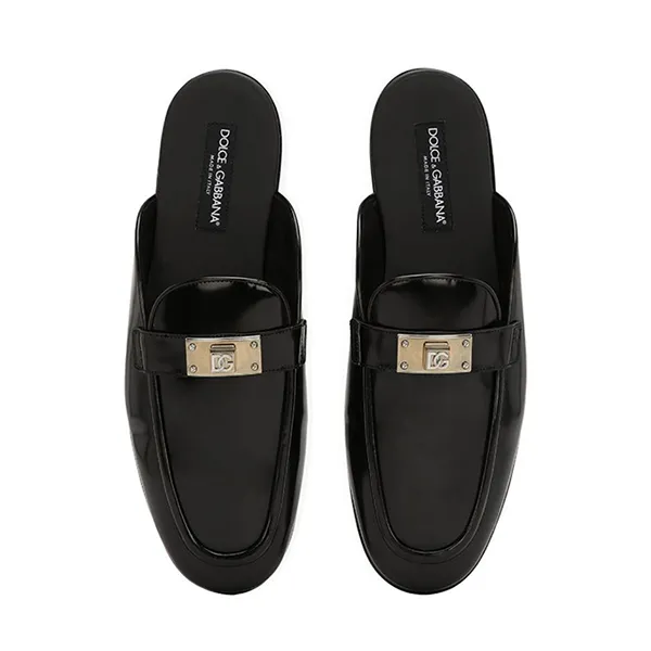 Giày Sục Nam Dolce & Gabbana D&G Leather Open Back Loafers Màu Đen Size 41 - 3