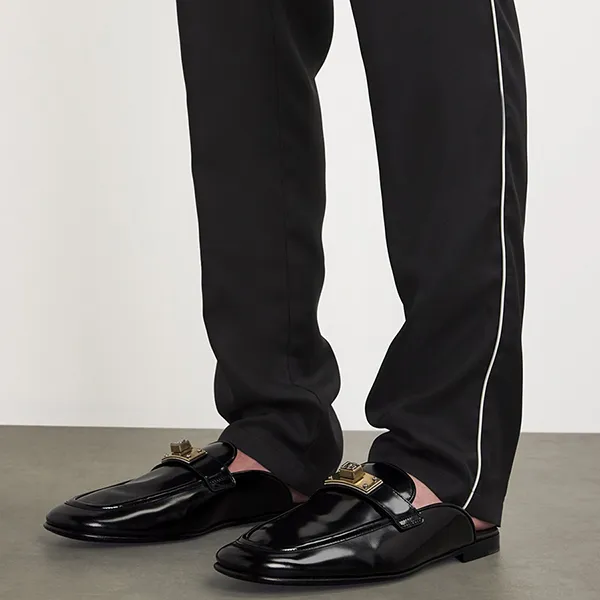 Giày Sục Nam Dolce & Gabbana D&G Leather Open Back Loafers Màu Đen Size 41 - 1