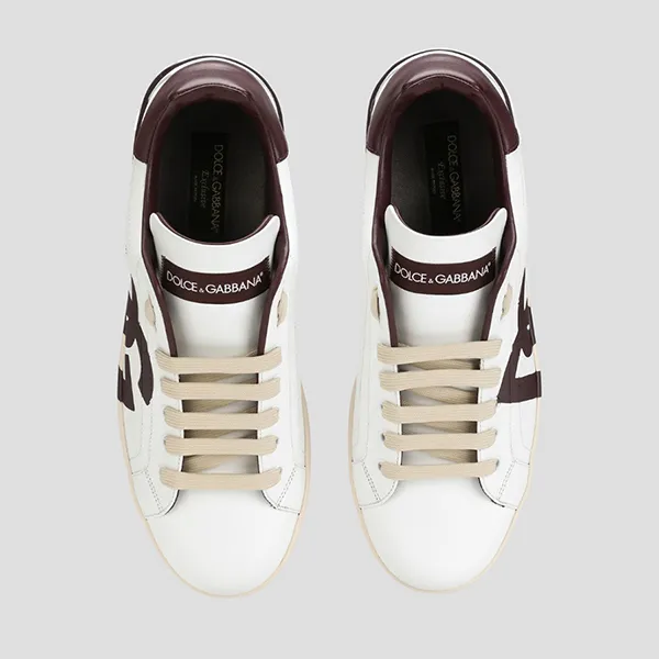 Giày Thể Thao Nam Dolce & Gabbana D&G Portofino Leather CS1772 B59591 8M098 Màu Trắng/Nâu Size 41