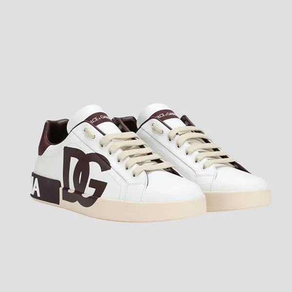 Giày Thể Thao Nam Dolce & Gabbana D&G Portofino Leather CS1772 B59591 8M098 Màu Trắng/Nâu Size 41