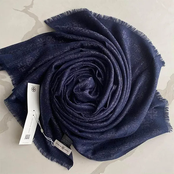 Khăn Quàng Cổ Tory Burch Jacquard Scarf Màu Xanh Navy
