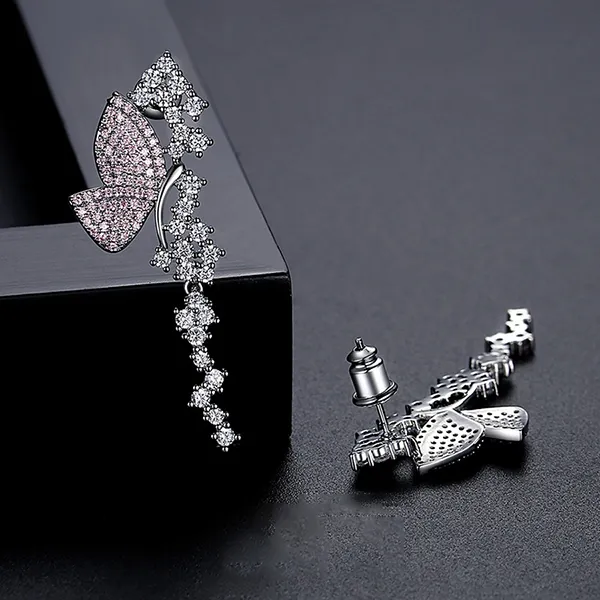 Khuyên Tai Nữ Kya Jewel Pink Butterfly Drop E278 Màu Bạc/Hồng - Trang sức - Vua Hàng Hiệu