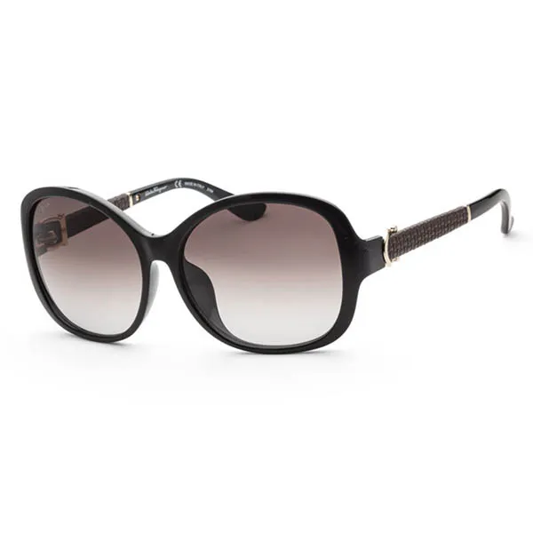 Kính Mát Nữ Salvatore Ferragamo Black Round Sunglasses SF744SLA 001 59 Màu Đen