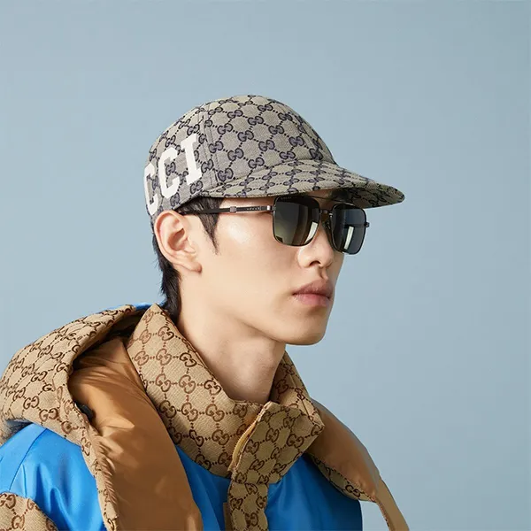 Mũ Gucci GG Logo And Patch 25 Gucci Hat Màu Be Phối Xanh Size S