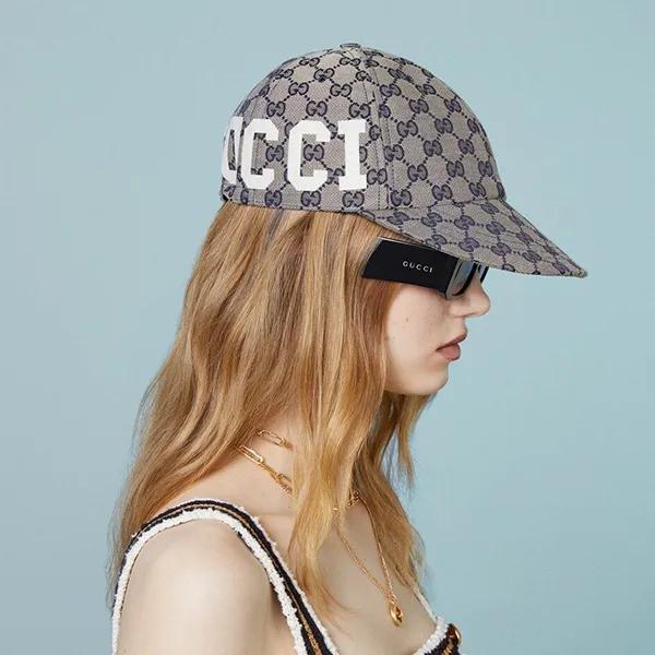 Mũ Gucci GG Logo And Patch 25 Gucci Hat Màu Be Phối Xanh Size S