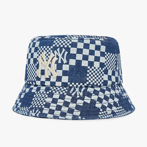 Mũ MLB Bucket Hat Checker Board Denim New York Yankees 3AHT8602N-50BLS Màu Xanh Denim