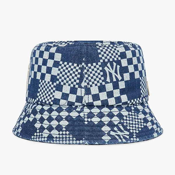 Mũ MLB Bucket Hat Checker Board Denim New York Yankees 3AHT8602N-50BLS Màu Xanh Denim
