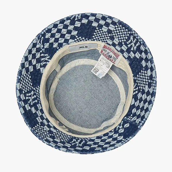 Mũ MLB Bucket Hat Checker Board Denim New York Yankees 3AHT8602N-50BLS Màu Xanh Denim