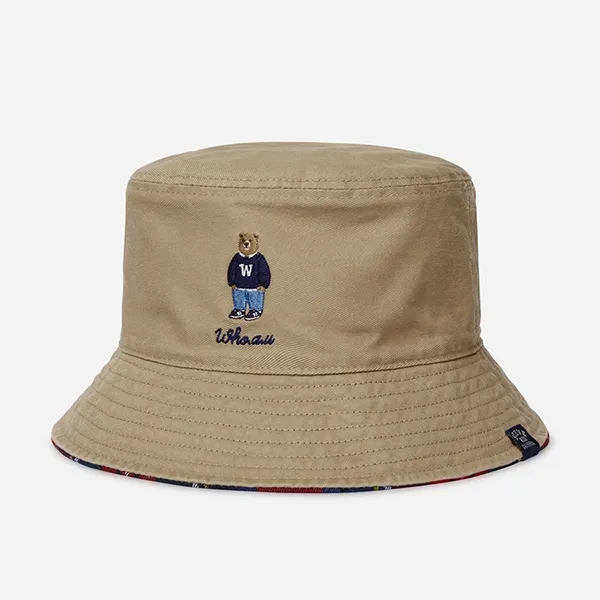Mũ WHOAU Steve Reversible Bucket Hat WHACD4932A-02 Hai Mặt Màu Be/Đỏ - Mũ nón - Vua Hàng Hiệu