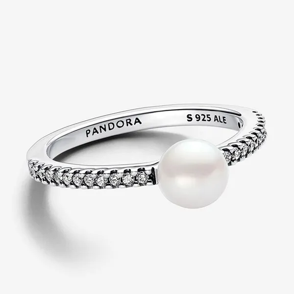 Nhẫn Nữ Pandora Treated Freshwater Cultured Pearl & Pavé Ring 193158C01 Màu Bạc Size 48 - 3