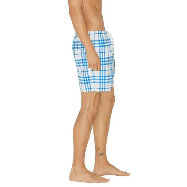Quần Bơi Nam Burberry Plaid Drawstring Shorts Màu Kẻ Xanh Trắng Size S