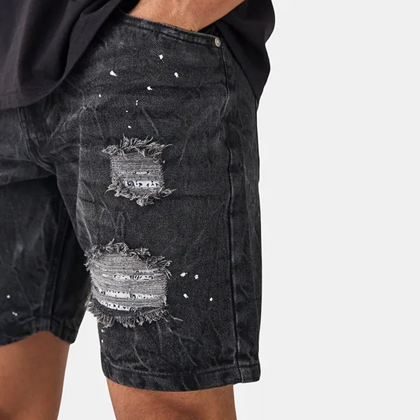 Quần Short Nam BoohooMan Relaxed Fit Ripped Crinkle Denim Shorts In Black BMM82729 Màu Đen Size 48 - Thời trang - Vua Hàng Hiệu