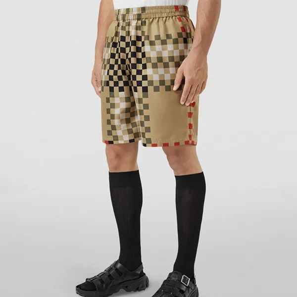 Quần Short Nam Burberry Pixel Print Check Swim Beige Màu Be Kẻ Size XS