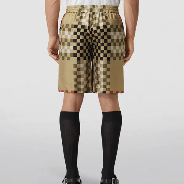 Quần Short Nam Burberry Pixel Print Check Swim Beige Màu Be Kẻ Size XS