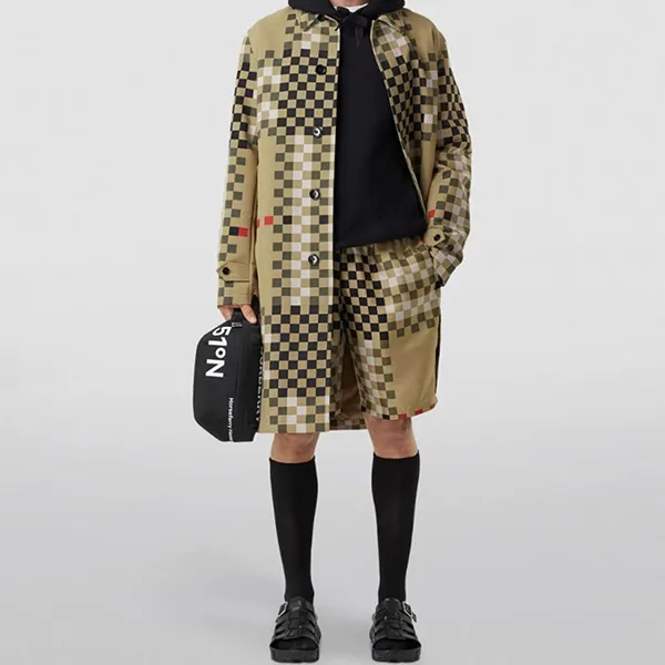 Quần Short Nam Burberry Pixel Print Check Swim Beige Màu Be Kẻ Size XS