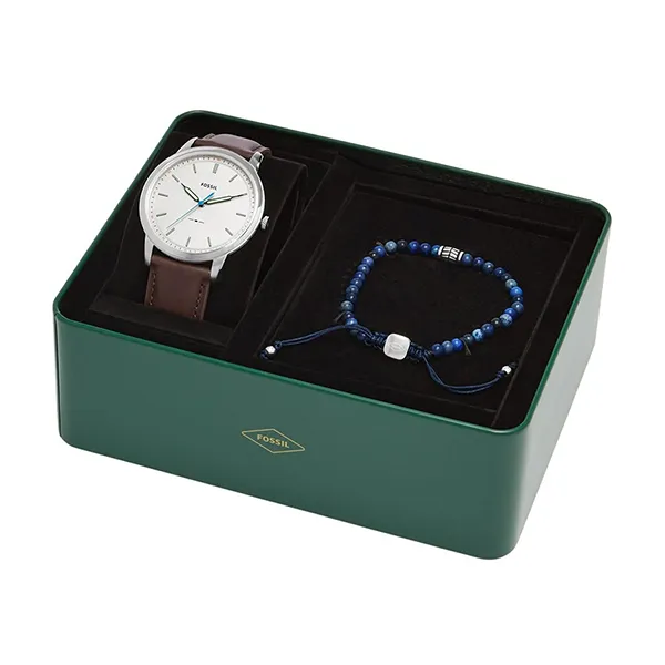 Set Đồng Hồ Nam Fossil The Minimalist 3H FS5966 + Vòng Tay Da Màu Nâu Xanh
