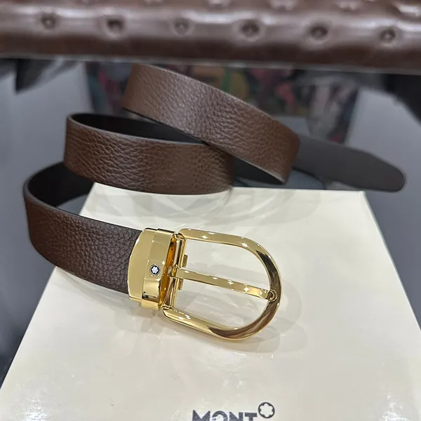 Thắt Lưng Nam Montblanc Horseshoe Buckle Brown 30mm Leather Belt MB129423 Màu Nâu Size 120 - Thắt lưng - Vua Hàng Hiệu
