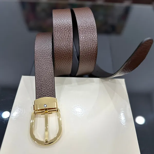 Thắt Lưng Nam Montblanc Horseshoe Buckle Brown 30mm Leather Belt MB129423 Màu Nâu Size 120 - Thắt lưng - Vua Hàng Hiệu