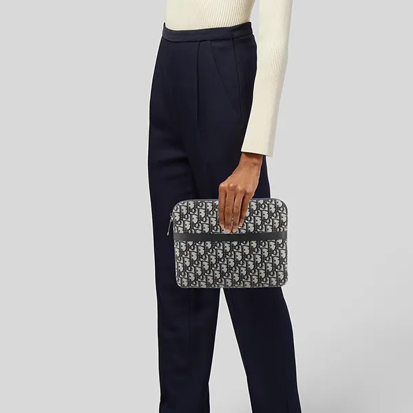 Túi Cầm Tay Unisex Dior Blue Dior Oblique Jacquard Màu Xanh Be - Túi xách - Vua Hàng Hiệu