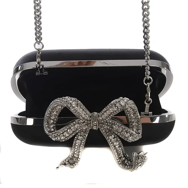 Túi Cầm Tay Nữ Self-Portrait Black Satin Bow Clutch SS24-311-BLACK Màu Đen