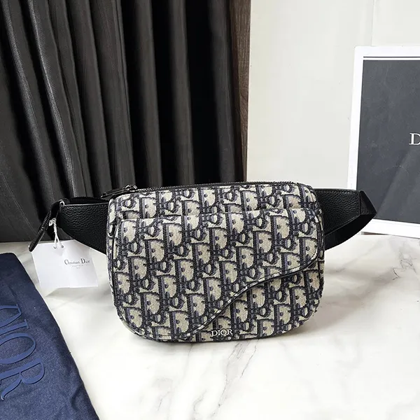 Túi Đeo Chéo Dior Saddle Belt Bag Beige And Black Oblique Jacquard Màu Be Đen - Túi xách - Vua Hàng Hiệu