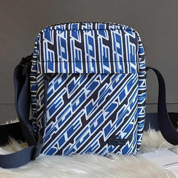 Túi Đeo Chéo Nam Lacoste Men's Neocroc Logo Print Vertical Messenger Bag NH4221NZ L63 Màu Xanh Phối Đen