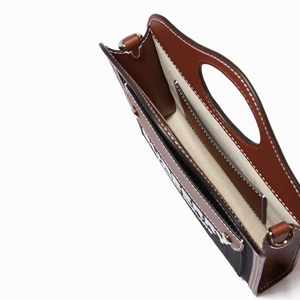 Túi Đeo Chéo Nữ Burberry Micro Pocket Bag In Leather And E-canvas Màu Nâu Đen - Túi xách - Vua Hàng Hiệu