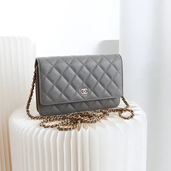 Túi Đeo Chéo Nữ Chanel Caviar Quilted Wallet On Chain Woc Grey Màu Xám - 3