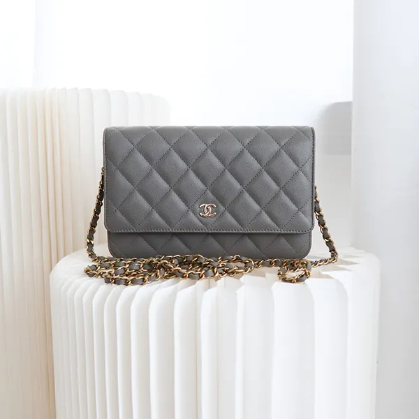 Túi Đeo Chéo Nữ Chanel Caviar Quilted Wallet On Chain Woc Grey Màu Xám - 4