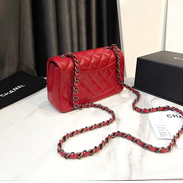 Túi Đeo Chéo Nữ Chanel Mini Rectangular Red Caviar Màu Đỏ - 5