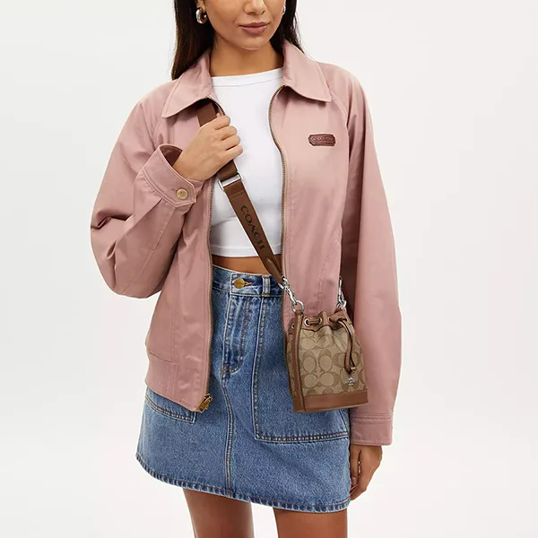 Túi Đeo Chéo Nữ Coach Mini Bucket Bag In Signature Canvas CR145 Màu Nâu Khaki