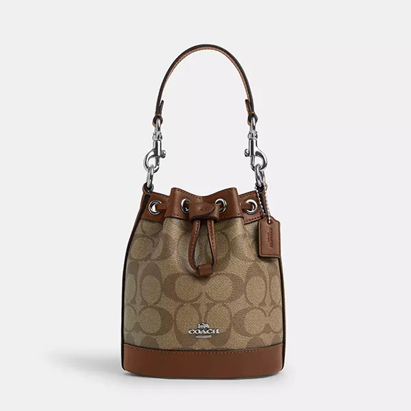Túi Đeo Chéo Nữ Coach Mini Bucket Bag In Signature Canvas CR145 Màu Nâu Khaki