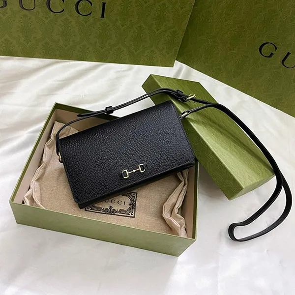 Túi Đeo Chéo Nữ Gucci Shoulder Bag Leather Black Horsebit 703206DJ20G1000 Màu Đen - Túi xách - Vua Hàng Hiệu