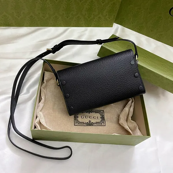 Túi Đeo Chéo Nữ Gucci Shoulder Bag Leather Black Horsebit 703206DJ20G1000 Màu Đen - Túi xách - Vua Hàng Hiệu
