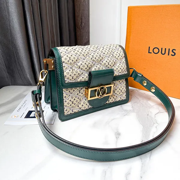 Túi Đeo Chéo Nữ Louis Vuitton LV Green & Neutral Malletage Monogram Denim Mini Dauphine Màu Trắng Xanh