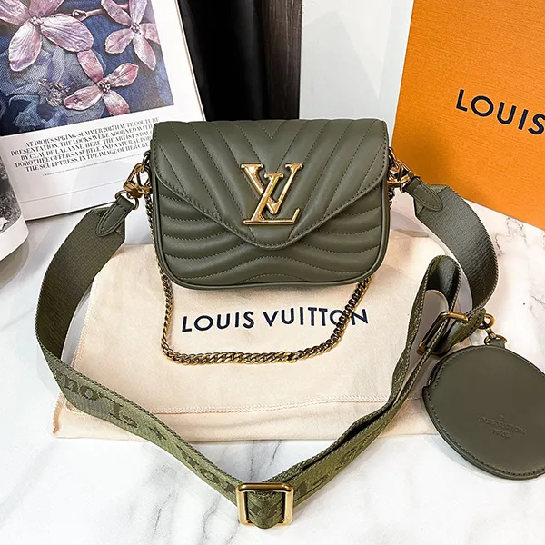 Túi Đeo Chéo Nữ Louis Vuitton LV Wave Multi Pochette M22706 Màu Xanh Rêu - 3