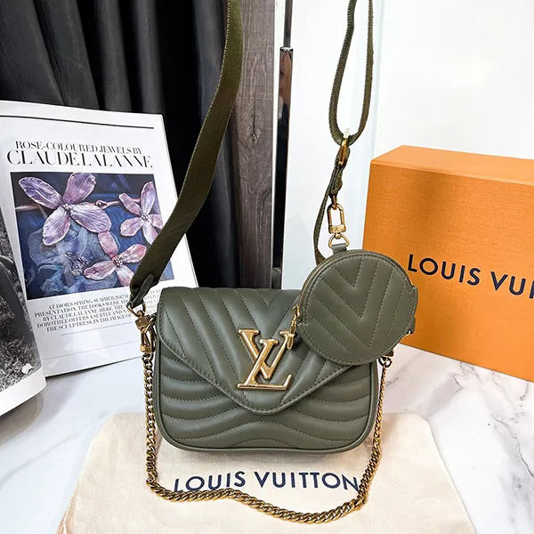 Túi Đeo Chéo Nữ Louis Vuitton LV Wave Multi Pochette M22706 Màu Xanh Rêu - 1
