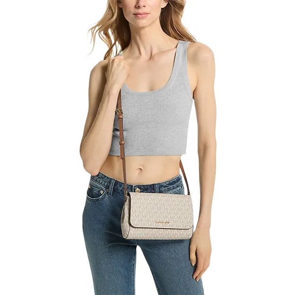 Túi Đeo Chéo Nữ Michael Kors MK Medium Logo Convertible Crossbody Bag 35H8GTTC6B Màu Trắng Kem - Túi xách - Vua Hàng Hiệu