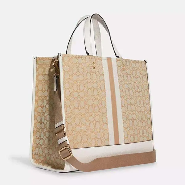Túi Tote Coach Dempsey Carryall In Signature Jacquard With Stripe And Coach Patch Màu Trắng Size 40