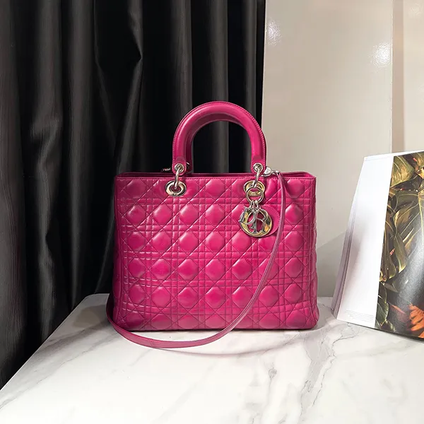 Túi Tote Nữ Christian Dior Fuchsia Cannage Leather Large Lady Pink Màu Hồng - Túi xách - Vua Hàng Hiệu