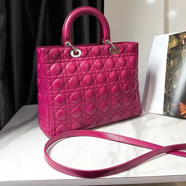 Túi Tote Nữ Christian Dior Fuchsia Cannage Leather Large Lady Pink Màu Hồng - Túi xách - Vua Hàng Hiệu