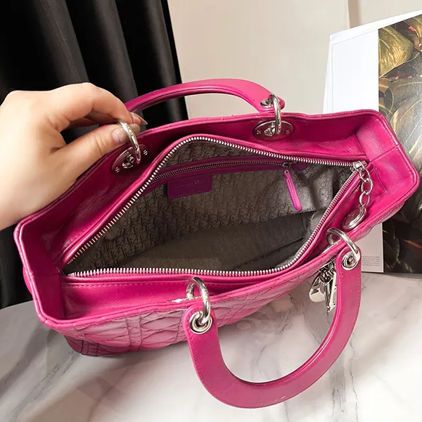 Túi Tote Nữ Christian Dior Fuchsia Cannage Leather Large Lady Pink Màu Hồng - Túi xách - Vua Hàng Hiệu