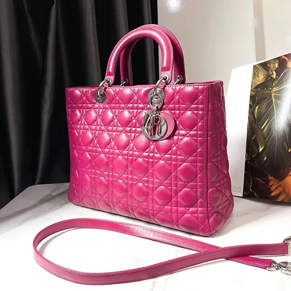 Túi Tote Nữ Christian Dior Fuchsia Cannage Leather Large Lady Pink Màu Hồng - Túi xách - Vua Hàng Hiệu