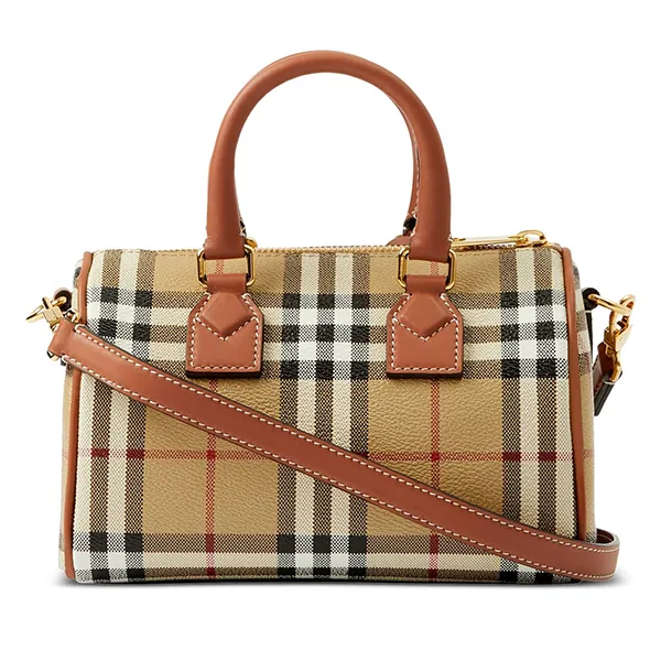 Túi Xách Nữ Burberry Mini Check Bowling Bag 80713571 Màu Be Kẻ