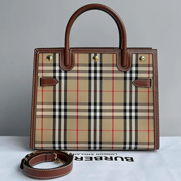 Túi Xách Nữ Burberry Title Bag With Vintage Check Motif In Beige Màu Be Kẻ