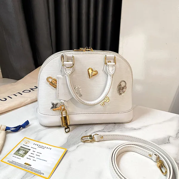 Túi Xách Nữ Louis Vuitton LV Epi Alma BB Lovelock Shoulder Bag White Bron M52885 Màu Trắng